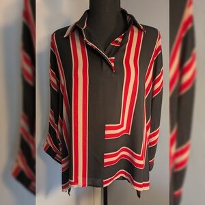 Chic Striped Button Down Shirt in Black and Red